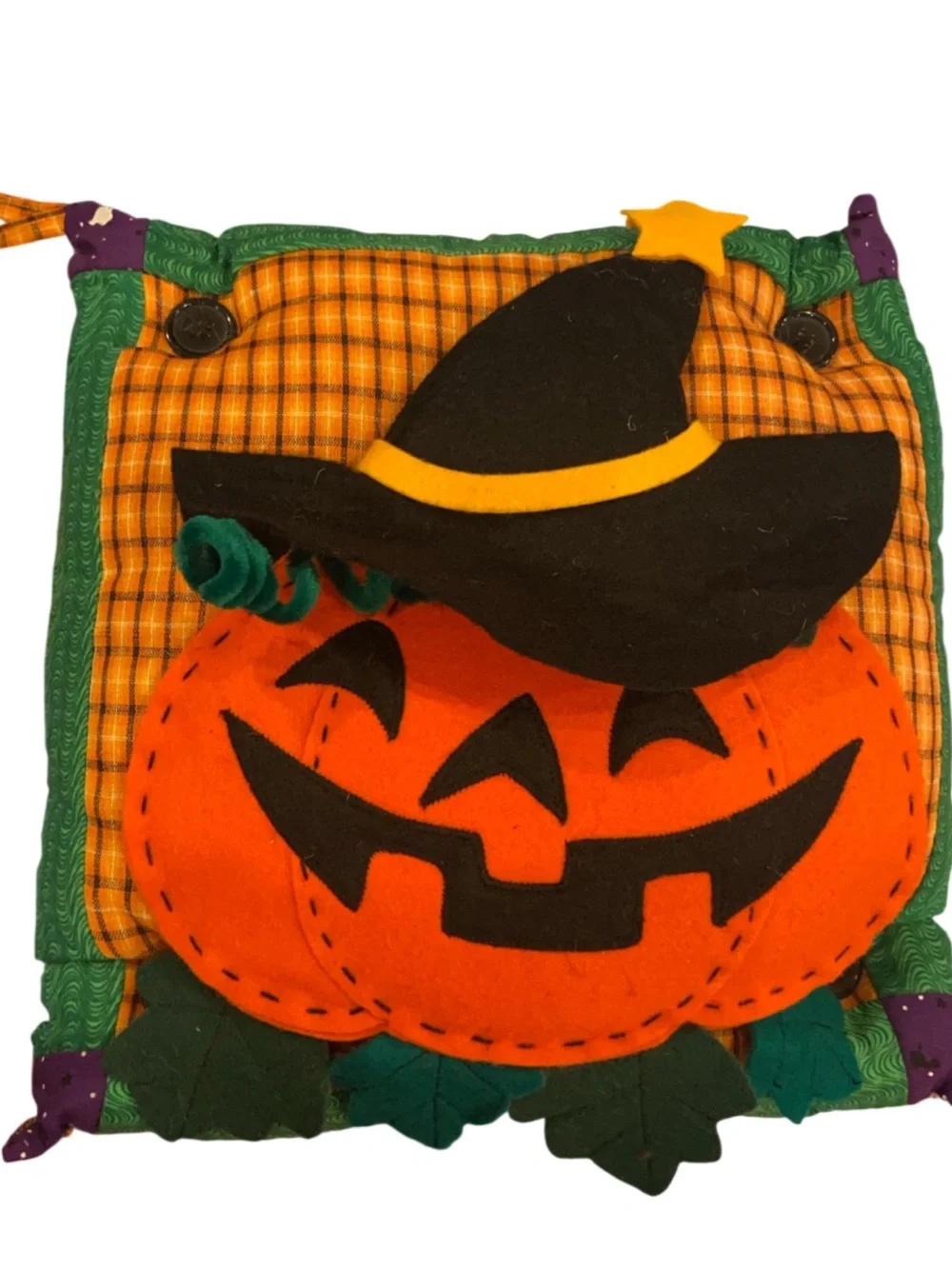 Vintage Halloween Throw Pillows Witch And Jack-o’-lantern Pair 10”x10” Lot Of 2